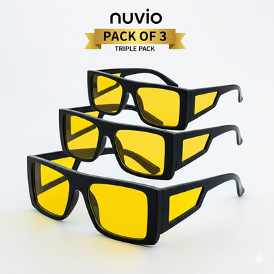 NUVIO Rectangular, Retro Square Sunglasses(For Men & Women, Yellow)