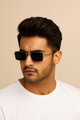 AKAYI Rectangular Sunglasses(For Men & Women, Black)