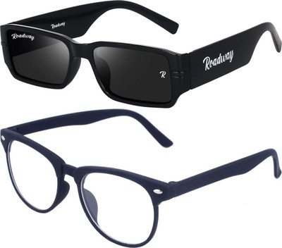 ROADWAY Rectangular, Retro Square Sunglasses(For Men & Women, Clear, Black)