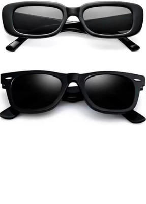 ATOUCH Wayfarer, Rectangular, Retro Square Sunglasses(For Men & Women, Black, Black)