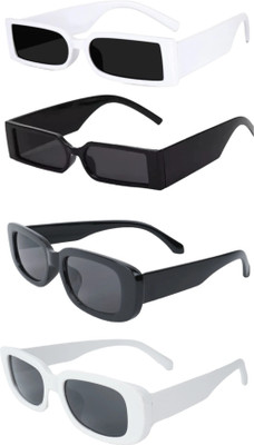 Vyzon Rectangular, Retro Square Sunglasses(For Men & Women, Black)