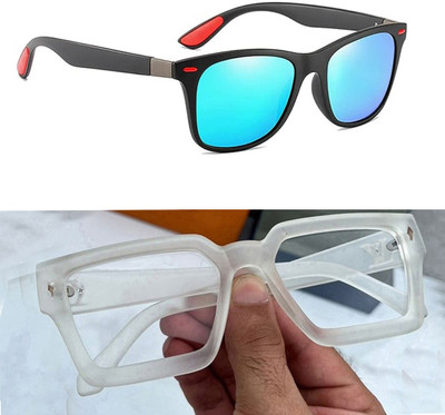 ELLIGATOR Retro Square, Sports, Wayfarer, Rectangular Sunglasses(For Men & Women, Blue, Clear)