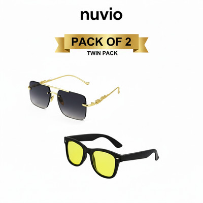 NUVIO Sports, Retro Square Sunglasses(For Boys & Girls, Yellow, Grey)