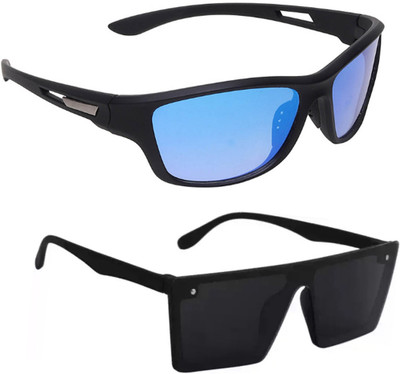 ELLIGATOR Retro Square, Sports, Wayfarer, Rectangular Sunglasses(For Men & Women, Blue, Blue)