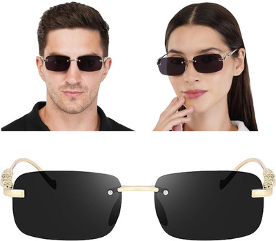 DKERAOD Rectangular Sunglasses(For Men & Women, Black)