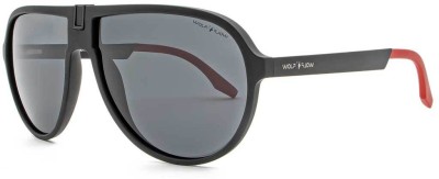 WOLFFLOW Aviator, Oval Sunglasses(For Men & Women, Black)