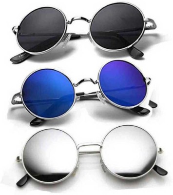 sunwear Round Sunglasses(For Men, Silver)