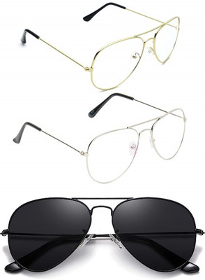 shah collections Round Sunglasses(For Men & Women, Clear, Black)