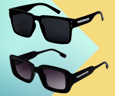 TheWhoop Rectangular, Wayfarer Sunglasses(For Men & Women, Black)