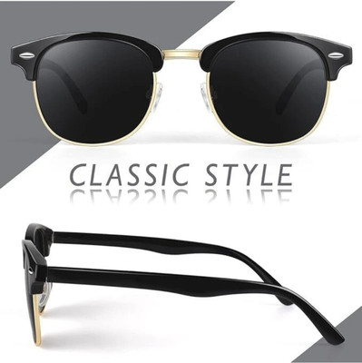 Dcmr Clubmaster, Round Sunglasses(For Men & Women, Black)
