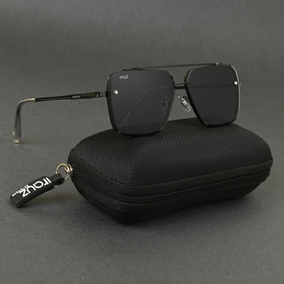 Irayz Retro Square, Over-sized Sunglasses(For Men & Women, Black)