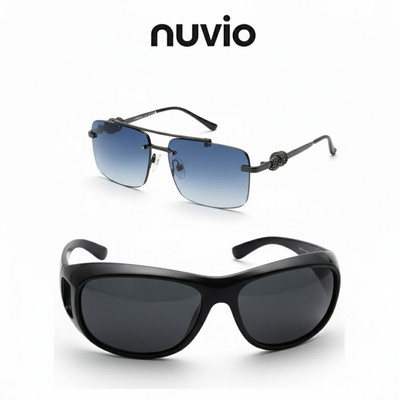 NUVIO Shield, Oval Sunglasses(For Men & Women, Black, Blue, Grey)