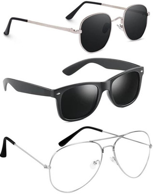 shah collections Round, Aviator, Wayfarer Sunglasses(For Men & Women, Black, Clear)