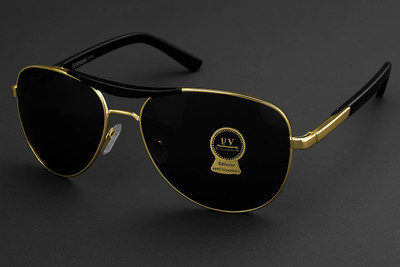 The Studded Aviator Sunglasses(For Men & Women, Black)