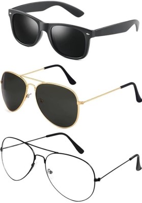 Trend Wayfarer, Aviator Sunglasses(For Men & Women, Black, Clear)