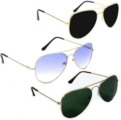 XTYLUSS Aviator Sunglasses(For Men & Women, Black, Green, Blue)
