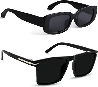 ARICKS Rectangular, Retro Square Sunglasses(For Men & Women, Black)