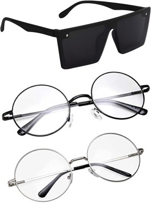 shah collections Sports, Round Sunglasses(For Men & Women, Black, Clear)