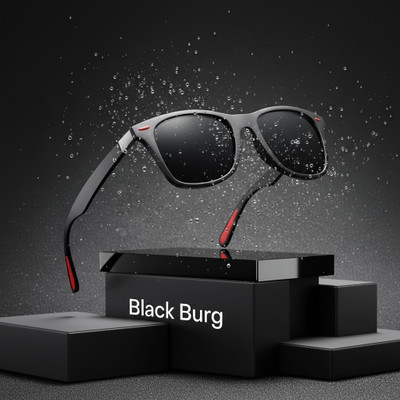 BLACK BURG Retro Square, Shield, Spectacle  Sunglasses(For Men & Women, Black)