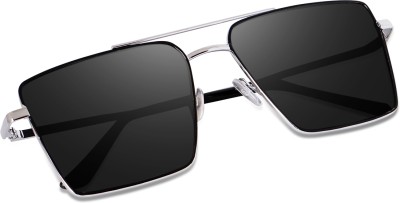 Eymen I Aviator, Retro Square Sunglasses(For Men & Women, Black)