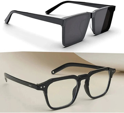 ARSunglasses Retro Square, Rectangular, Wrap-around Sunglasses(For Boys & Girls, Black, Clear)