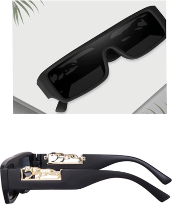 Zeemork Rectangular Sunglasses(For Men & Women, Black)