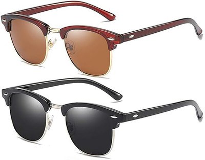 ROADWAY Clubmaster Sunglasses(For Men & Women, Black, Brown)
