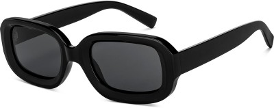 ROADWAY Retro Square, Wrap-around, Rectangular Sunglasses(For Men & Women, Black)