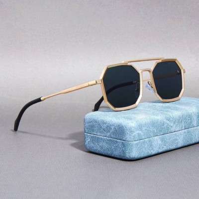 Sunglance Rectangular, Retro Square Sunglasses(For Men & Women, Black)