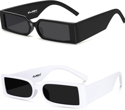 I Flash Rectangular, Retro Square, Wayfarer Sunglasses(For Men & Women, Black)