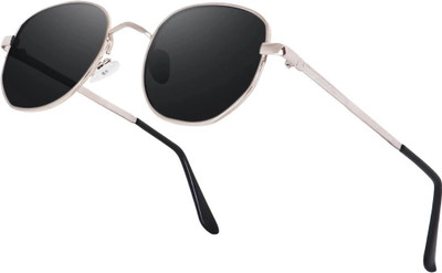 KRILLEN SHADES Round Sunglasses(For Men & Women, Black)