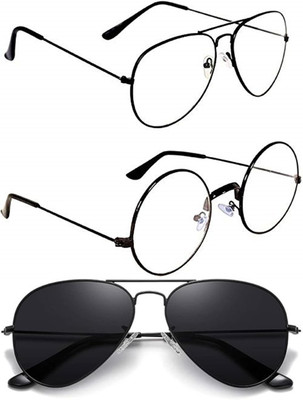 shah collections Aviator, Round Sunglasses(For Men & Women, Black, Clear)