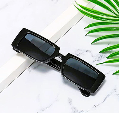 wizara Rectangular Sunglasses(For Men & Women, Black)