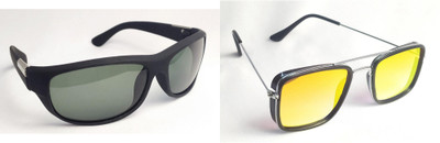 house of common Round Sunglasses(For Men & Women, Black, Orange)