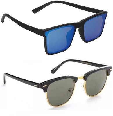 ELLIGATOR Retro Square, Sports, Wayfarer, Rectangular Sunglasses(For Men & Women, Blue, Green)