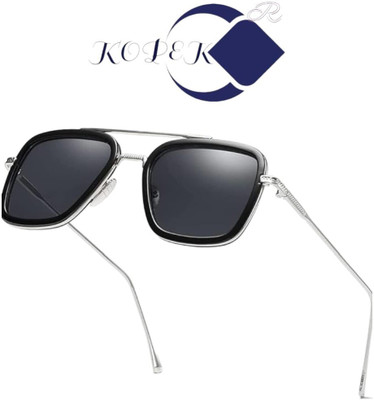 KOPEK Retro Square Sunglasses(For Men & Women, Black)