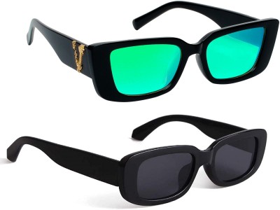TheWhoop Rectangular Sunglasses(For Men & Women, Green, Black)