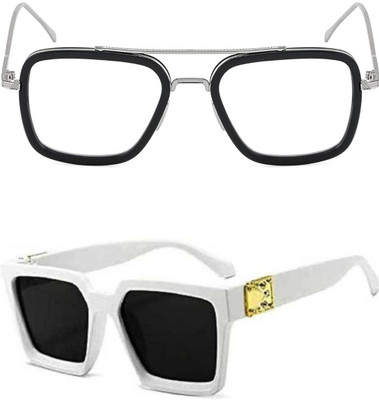Rozti Sports, Spectacle , Retro Square, Wrap-around, Retro Square Sunglasses(For Men & Women, Clear, Black)