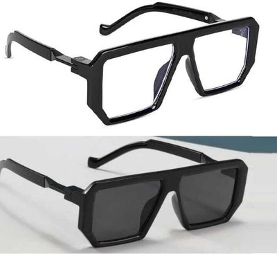 New Specs Retro Square Sunglasses(For Men & Women, Black, Clear)