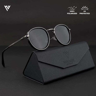 VOYAGE Round Sunglasses(For Men & Women, Black, Grey)