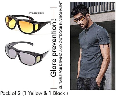 SKYVOKES Wrap-around Sunglasses(For Men & Women, Yellow, Black)