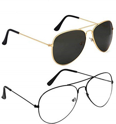 shah collections Aviator Sunglasses(For Men & Women, Black, Clear)