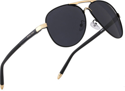 ROYAL SON Aviator Sunglasses(For Men & Women, Black, Golden)