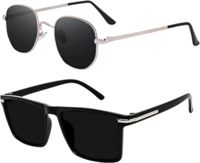 SPRING JUMP Rectangular Sunglasses(For Men & Women, Black)