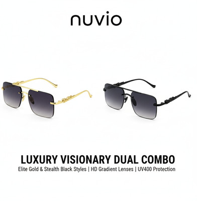 NUVIO Rectangular, Retro Square Sunglasses(For Men & Women, Violet, Black)