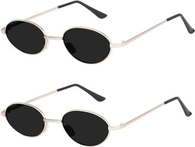 GOOD FRIENDS Oval Sunglasses(For Men & Women, Black)