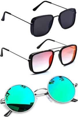 shah collections Round Sunglasses(For Men & Women, Blue, Black, Red)