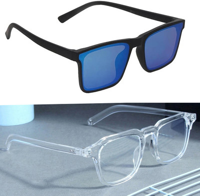 ELLIGATOR Retro Square, Sports, Wayfarer, Rectangular Sunglasses(For Men & Women, Blue, Clear)