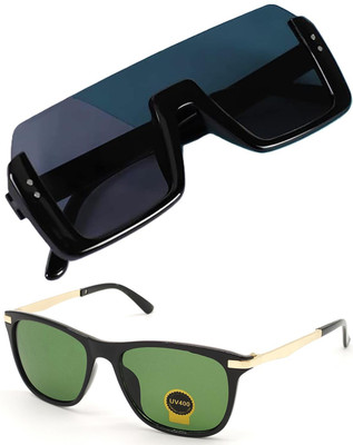 ROADWAY Retro Square Sunglasses(For Men & Women, Green, Black)
