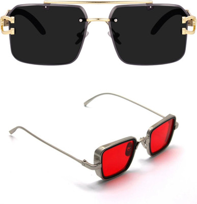 Rozti Rectangular, Retro Square, Wrap-around Sunglasses(For Men & Women, Black, Multicolor)